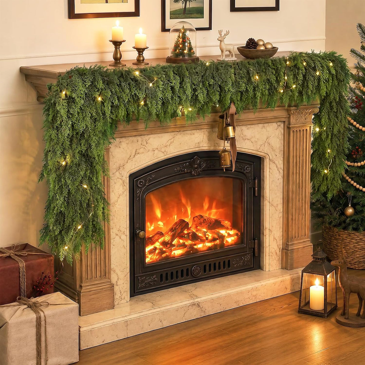2 Pcs 6 FT Artificial Christmas Cedar Garland for Mantle Home Decoration