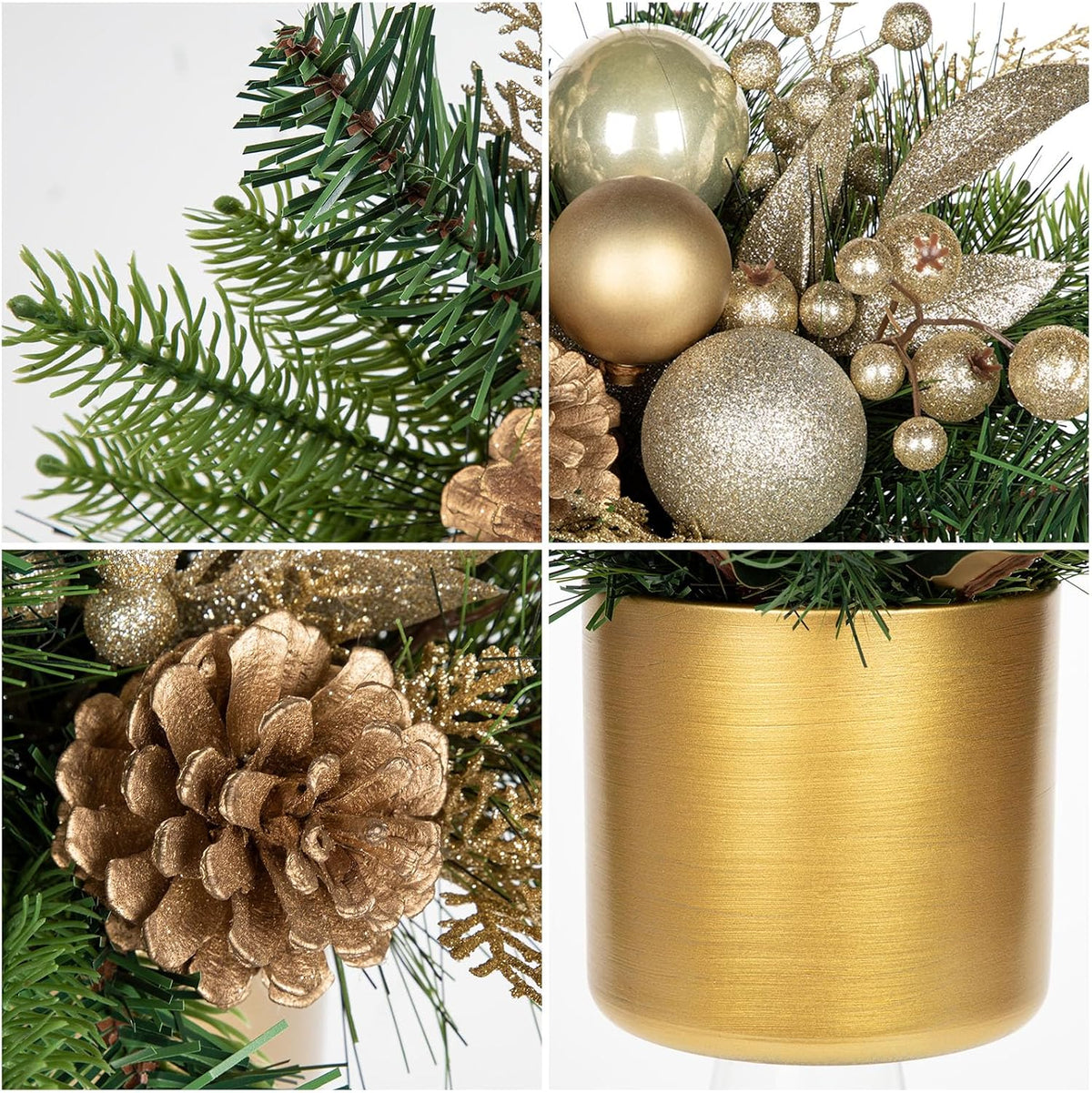 Small Christmas Tree Tabletop 10 Inch Artificial Mini Christmas Tree Decorations with Ball Ornaments Pine Cones Berries Greenery for Home Holiday Party Fireplace Mantel Xmas Decor