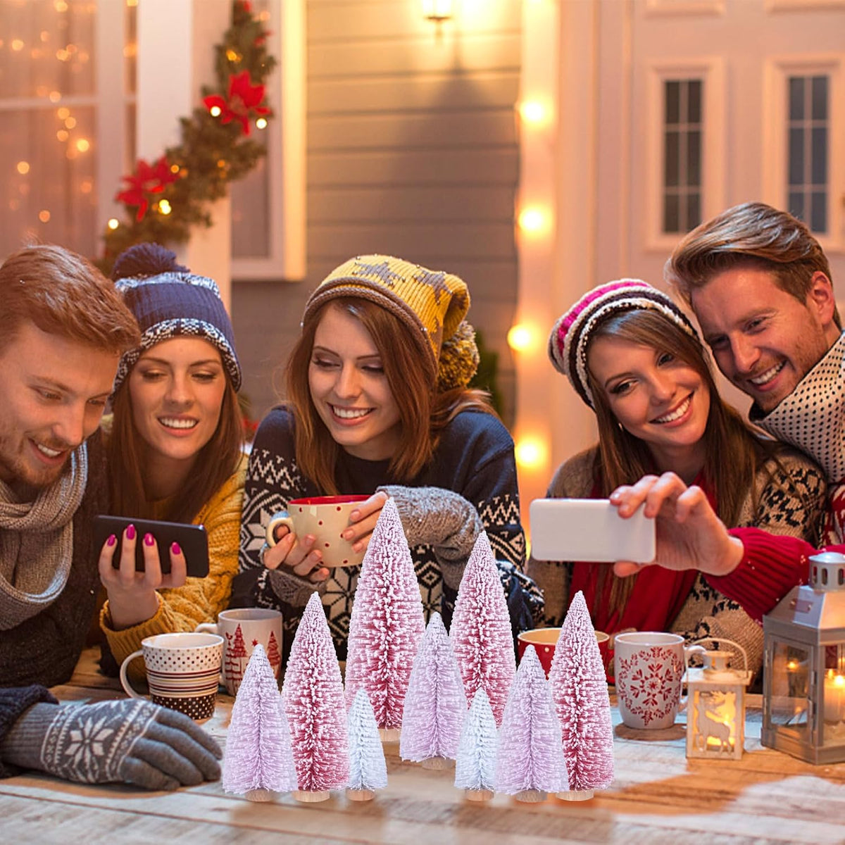 9 Pcs Pink Bottle Brush Trees for Christmas Room Decorations, Table DÃ©cor, Creating Pink Wonderland Christmas DÃ©cor (4 to 10 Inch)