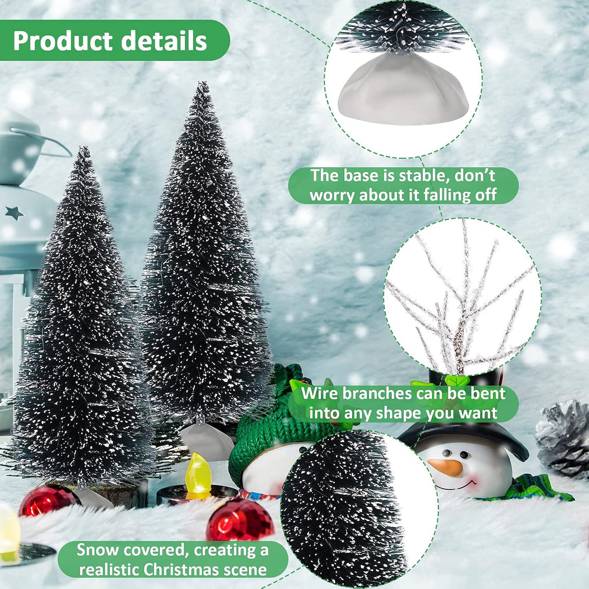 Sumind 12 Pcs Christmas Village Trees Bottle Brush Snow Tree, Simple Style