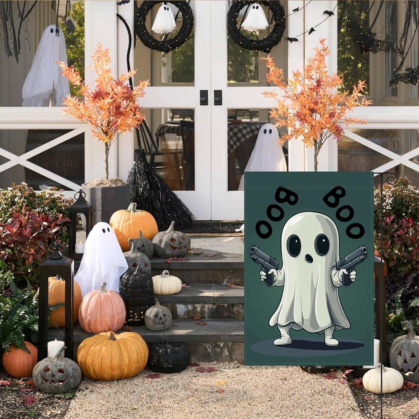 12×18 in Double-Sided Halloween Ghost Garden Flag BOO, Pumpkin & Bat Yard Decor | USA Decoration®