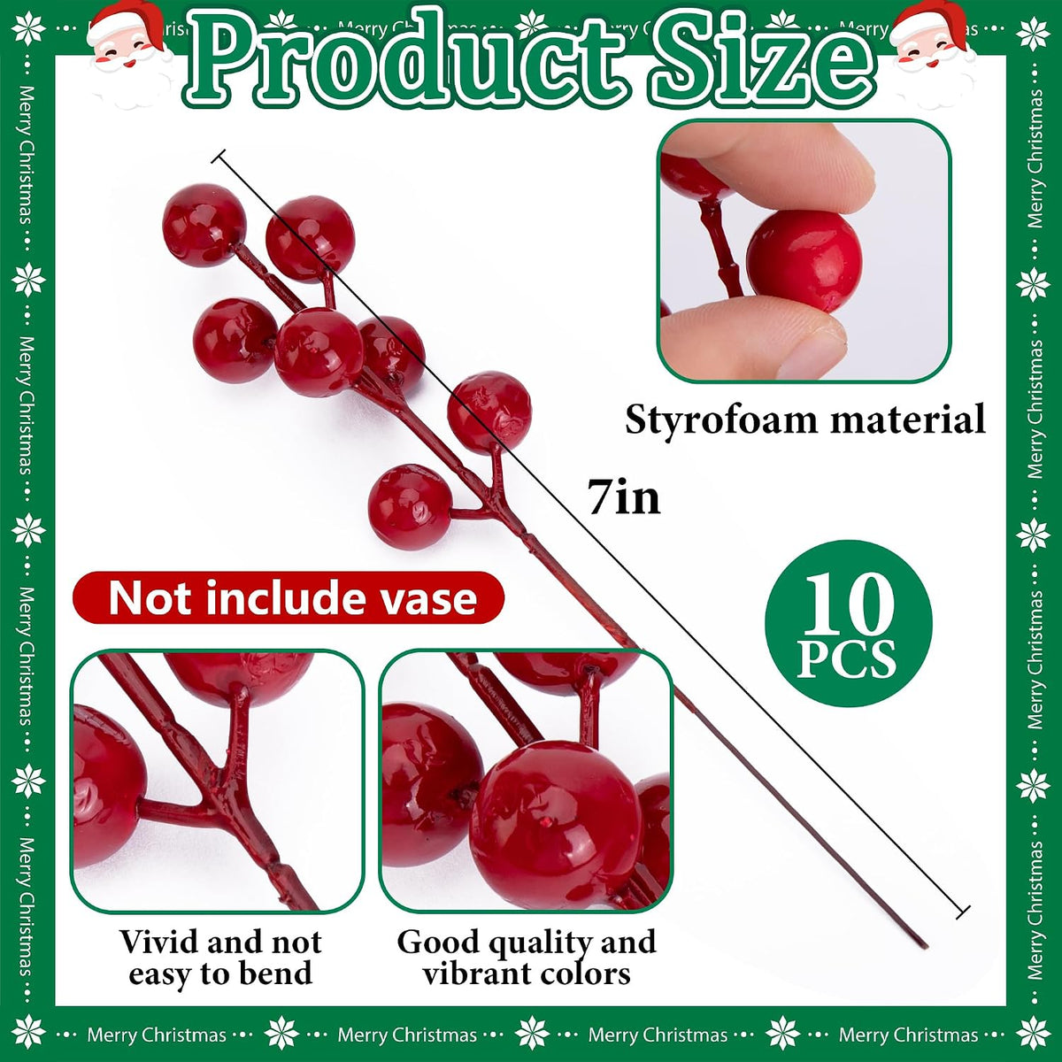 45 Pcs Christmas Artificial Pine Branches Red Berry Stems Faux Xmas Sprigs