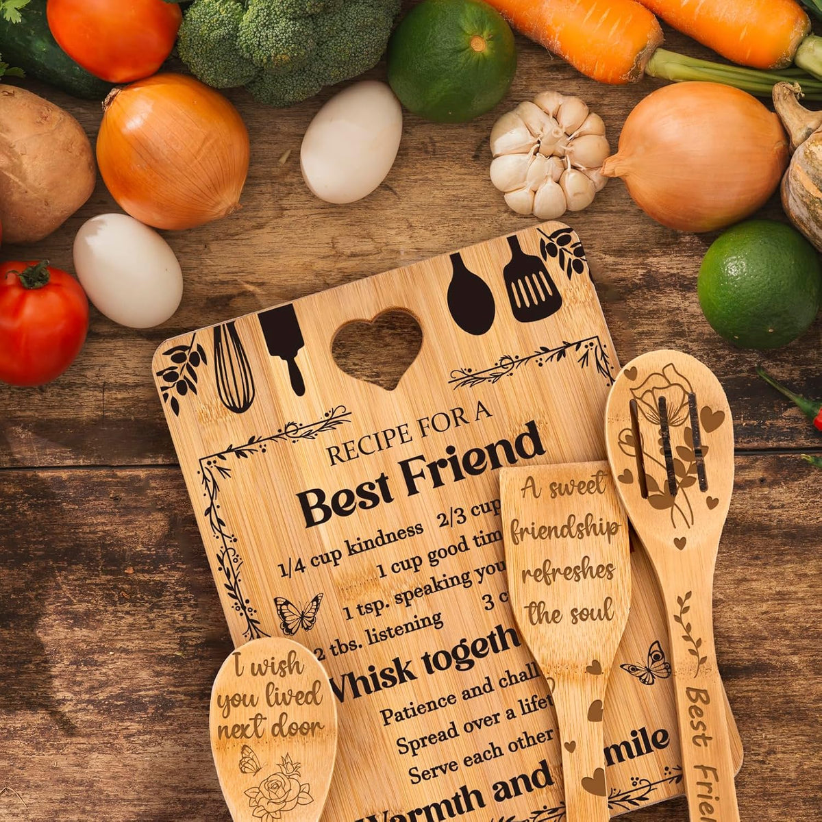 Best Friend Birthday Gifts for Women - Bamboo Cutting Board Set