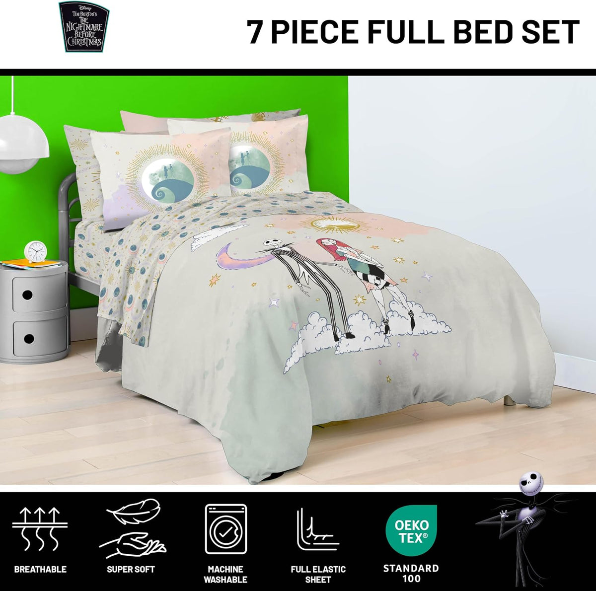 Disney Nightmare Before Christmas Full Comforter Set 7 Piece, Multi