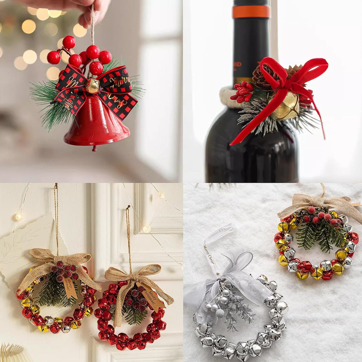 160PCS 0.6inch Jingle Bells for Crafts, Large Jingle Bells Christmas Jingle Bell, Cheerful Sound Craft Bells for Wreath, Holiday Home and Christmas Decoration, 8 Colors