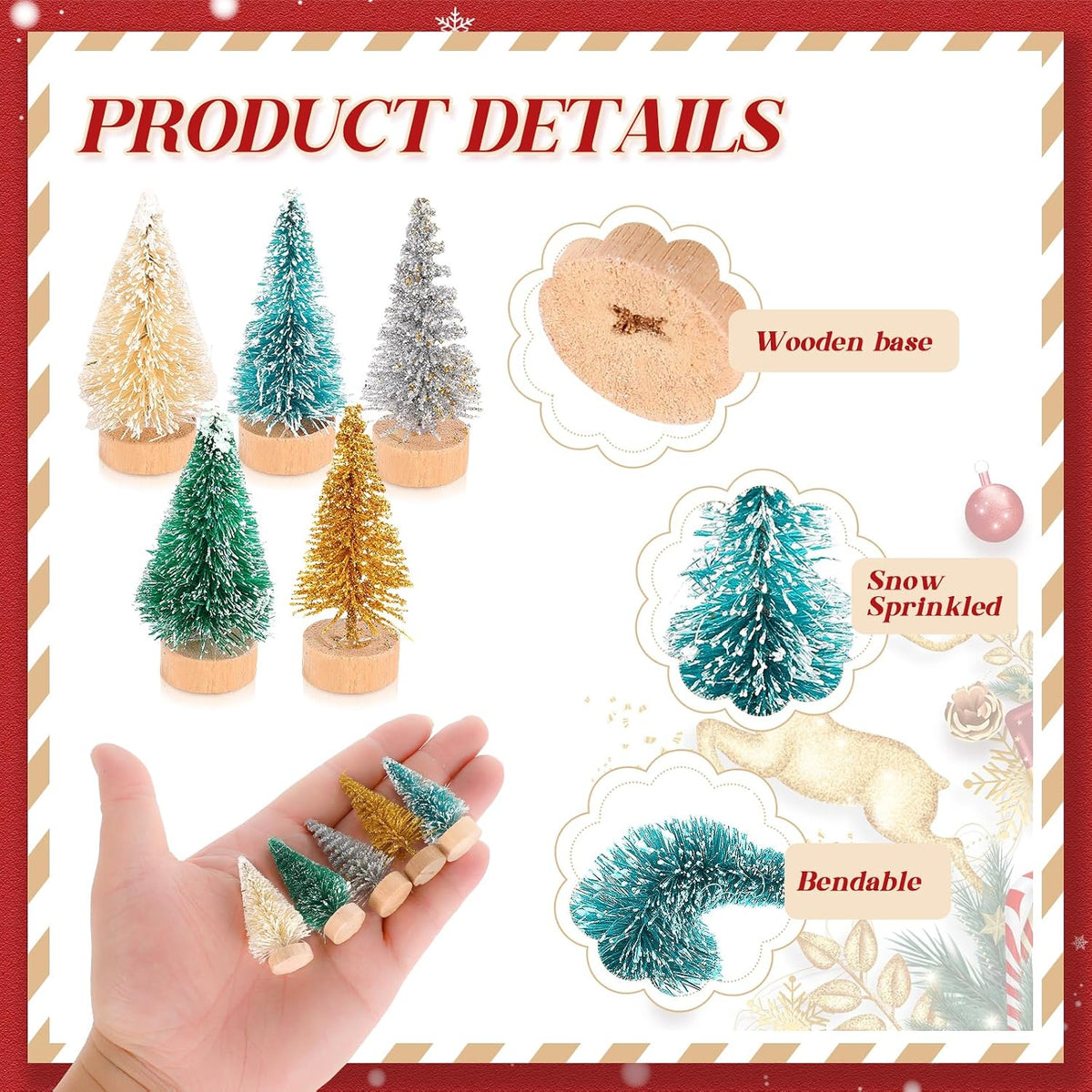 Crowye 100 Pcs Mini Christmas Tree with Wood Base, Multiple Colors