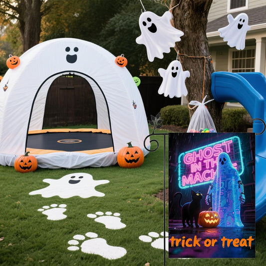 12×18 in Halloween Trick Or Treat Garden Flag Double-Sided Ghost & Pumpkin Burlap | USA Decoration®