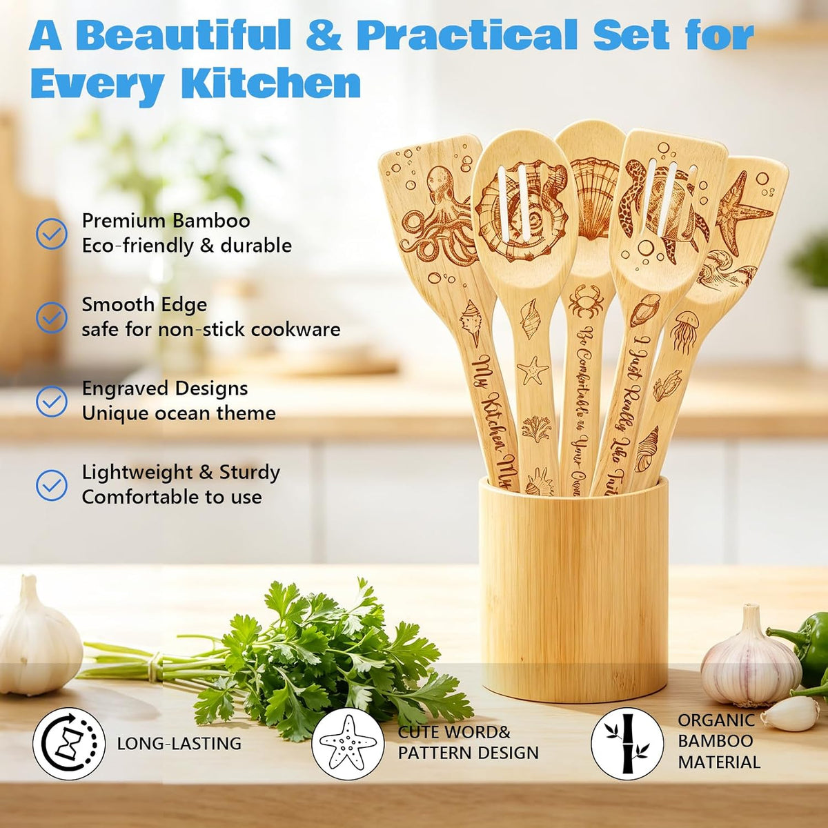 HUFAND 8 Pcs Sea Turtle Gifts for Women Kitchen Decor Cooking Utensils Set