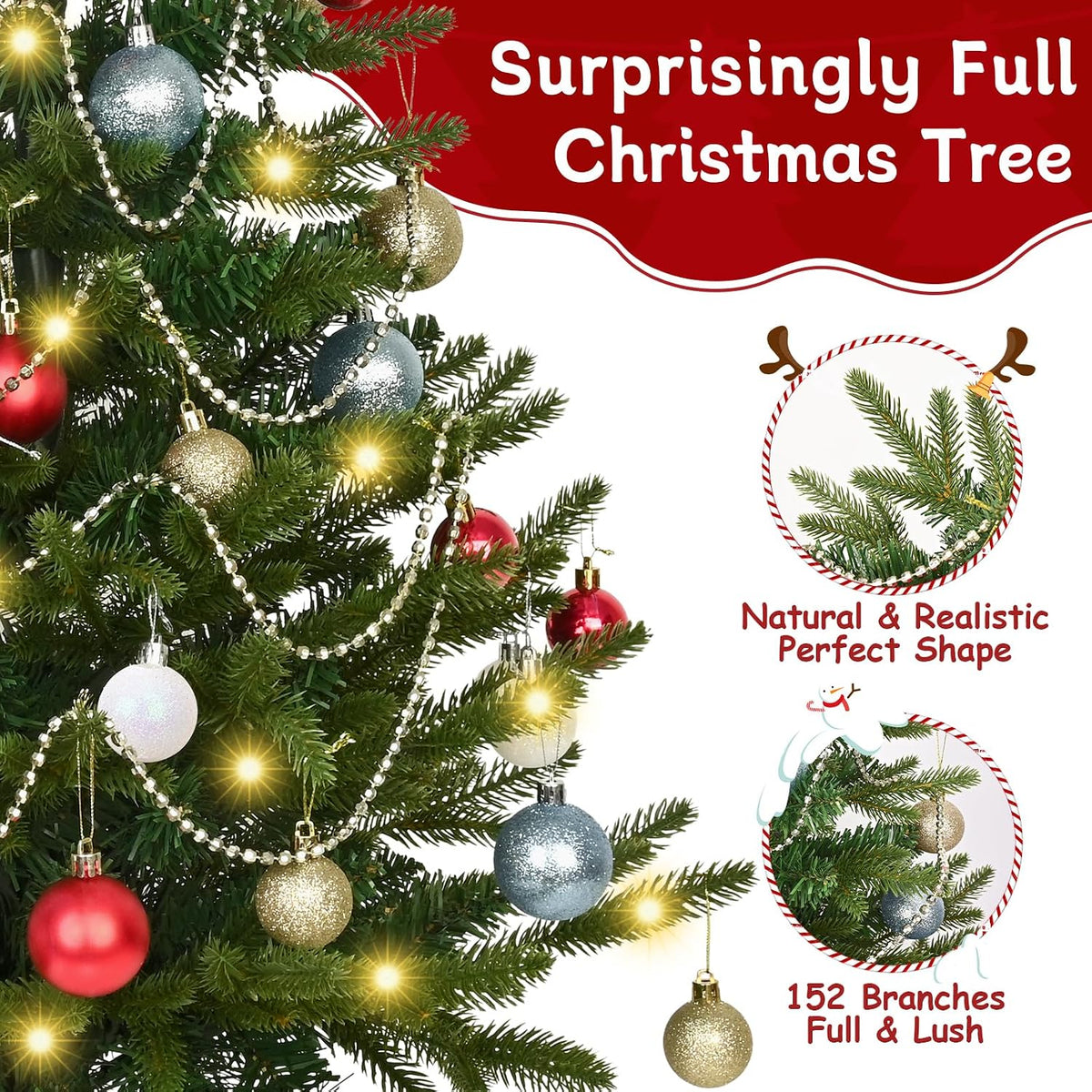 Uspring 3FT Small Christmas Tree with Lights, Artificial Table Top Christmas Tree with 50 LED Lights and Hanging DIY Ornaments, Mini Xmas Trees for Indoor Holiday Home Party Decorations