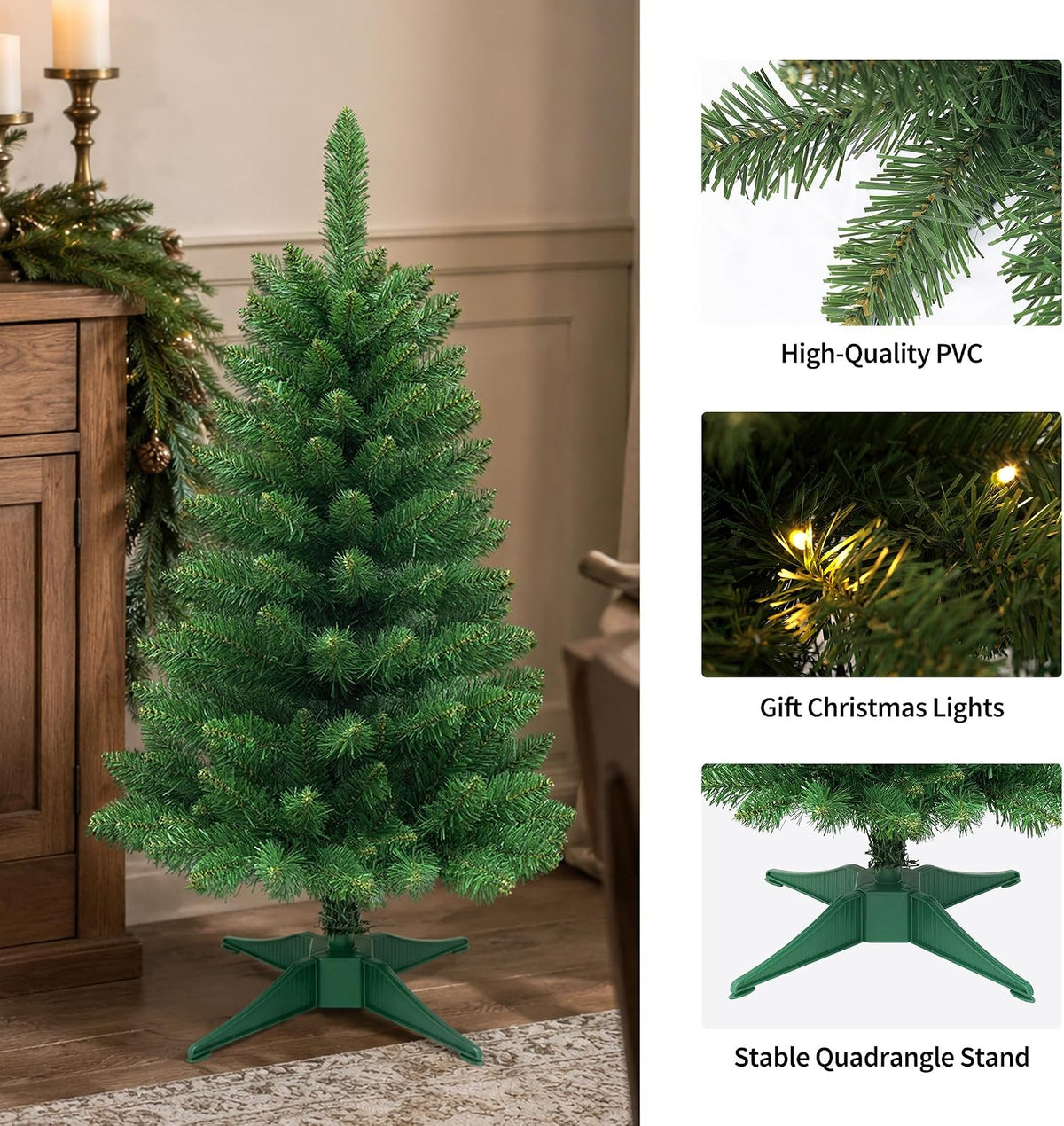 3FT Artificial Small Christmas Tree Mini Tabletop Decor Green