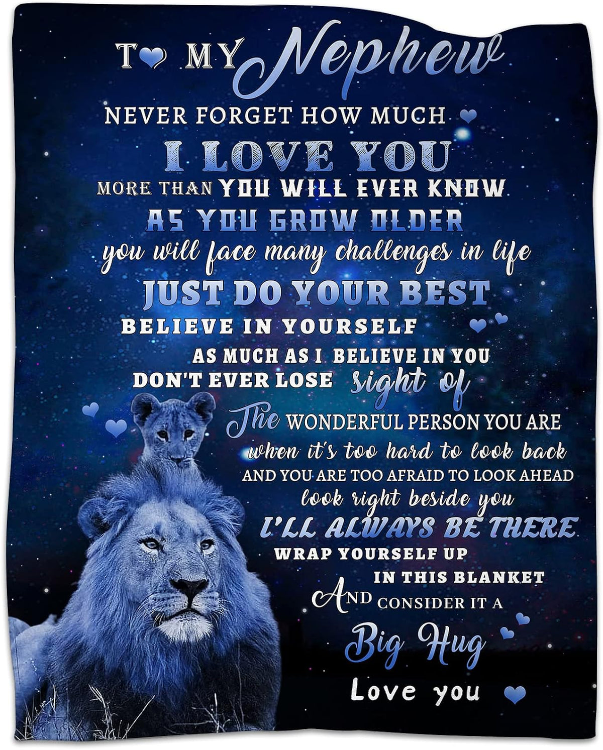to My Nephew Gifts Blanket from Uncle, Blue Lion Blankets for My Nephew, Gifts from Uncle or Aunt, Christmas Auntie to Nephews Birthday Gift Super Soft Flannel Blanket for Bed Sofa Decor 50"x60"
