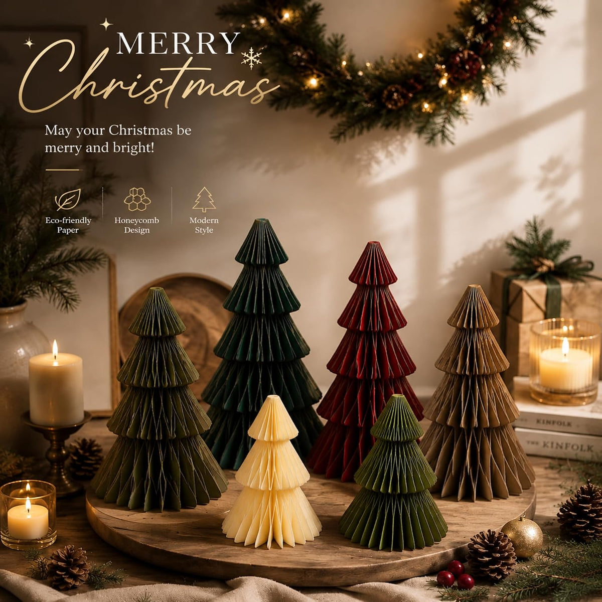 Cinnvoice 6 Pcs Modern Paper Christmas Tree Honeycomb Table Centerpiece