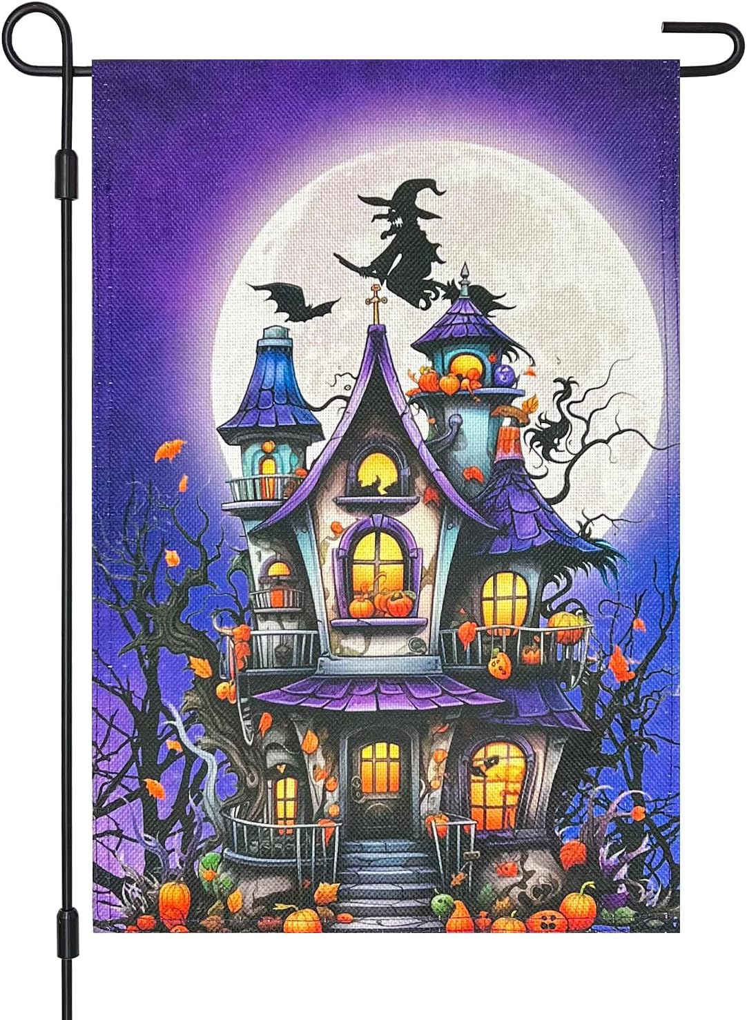 12×18 in Haunted House Garden Flag Double-Sided Burlap Halloween Porch Décor | USA Decoration®