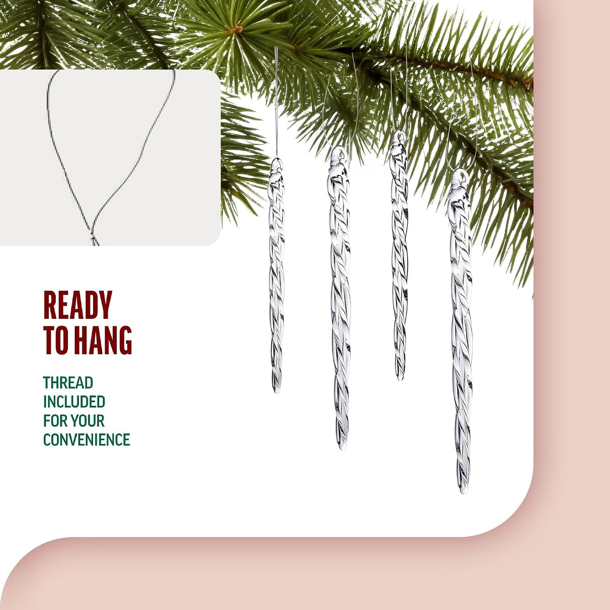 Klikel Glass Icicle Ornaments - Winter Decorations for Christmas Tree - Total 36 Hanging Ornaments - 18 4" and 18 6"