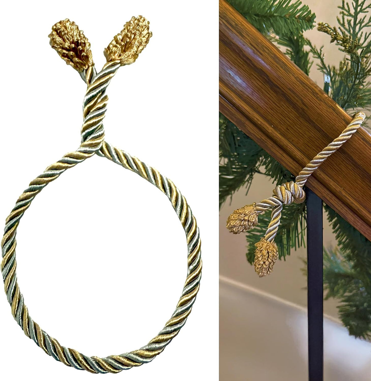 Haute Decor Decorative Twist Ties 6 Pack 16 inches (Gold & Silver) - Hang Garland, Lights, Decorations from Bannister or Railings for Christmas Holidays or Use Year-Round