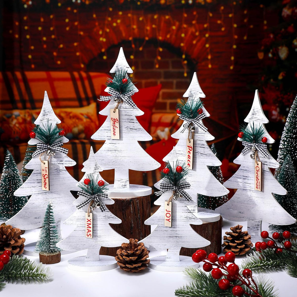 Kigley 6 Pcs Christmas Tree Signs Decoration Farmhouse Wood Christmas Decor