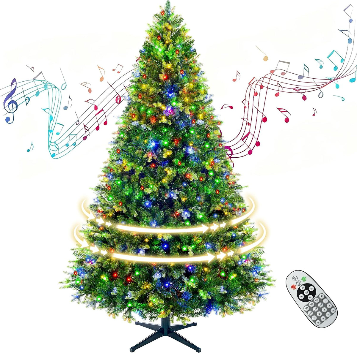 360Â° Rotating Prelit Christmas Tree 6ft - Musical Artificial Christmas Tree with Remote Control, 860 PE & PVC Mixed Tips, 8 Modes 280 Multicolor LED Lights for Holiday Decor
