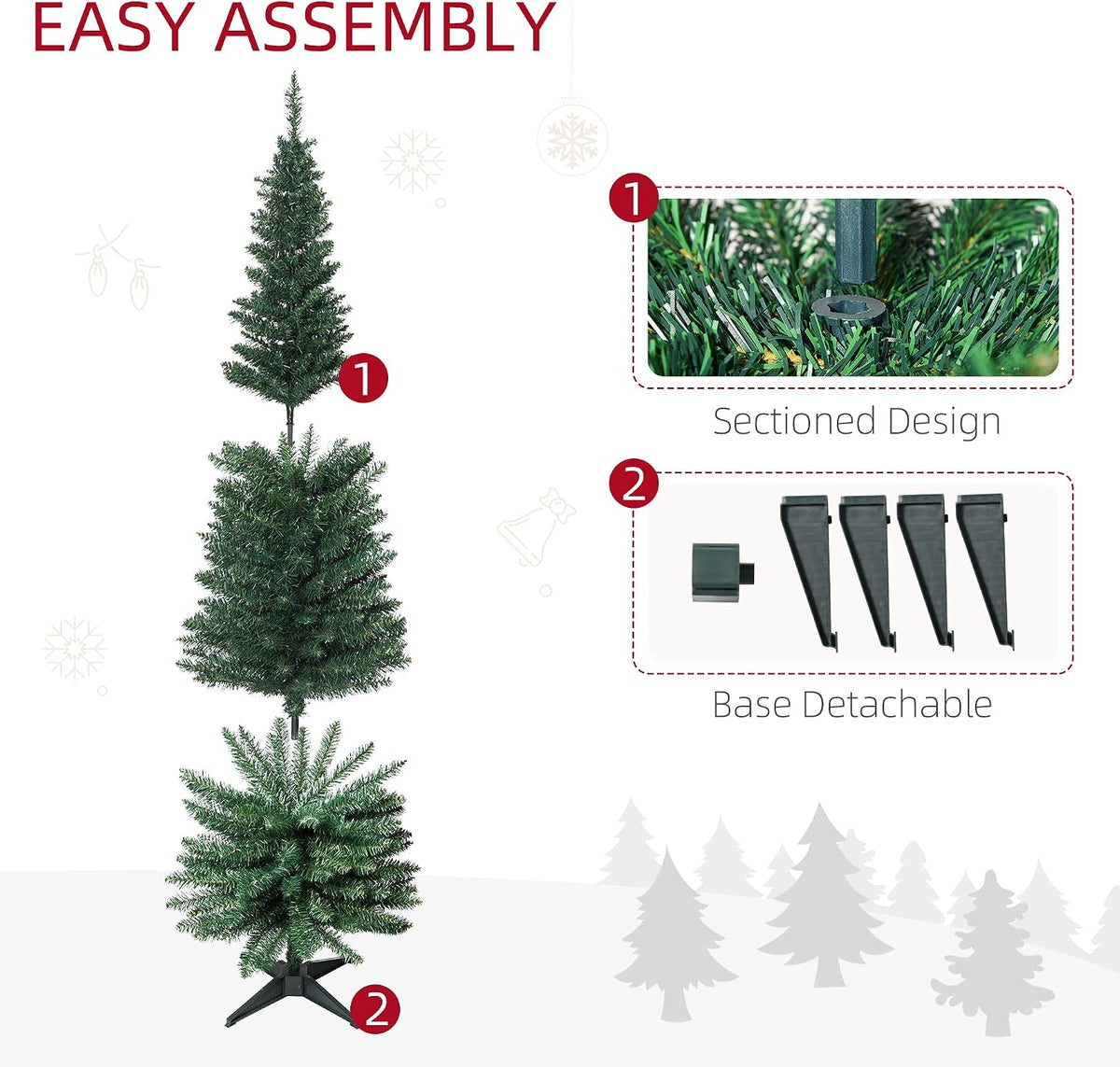 HOMCOM 6' Artificial Pencil Christmas Tree 390 Realistic Branch Tips Green
