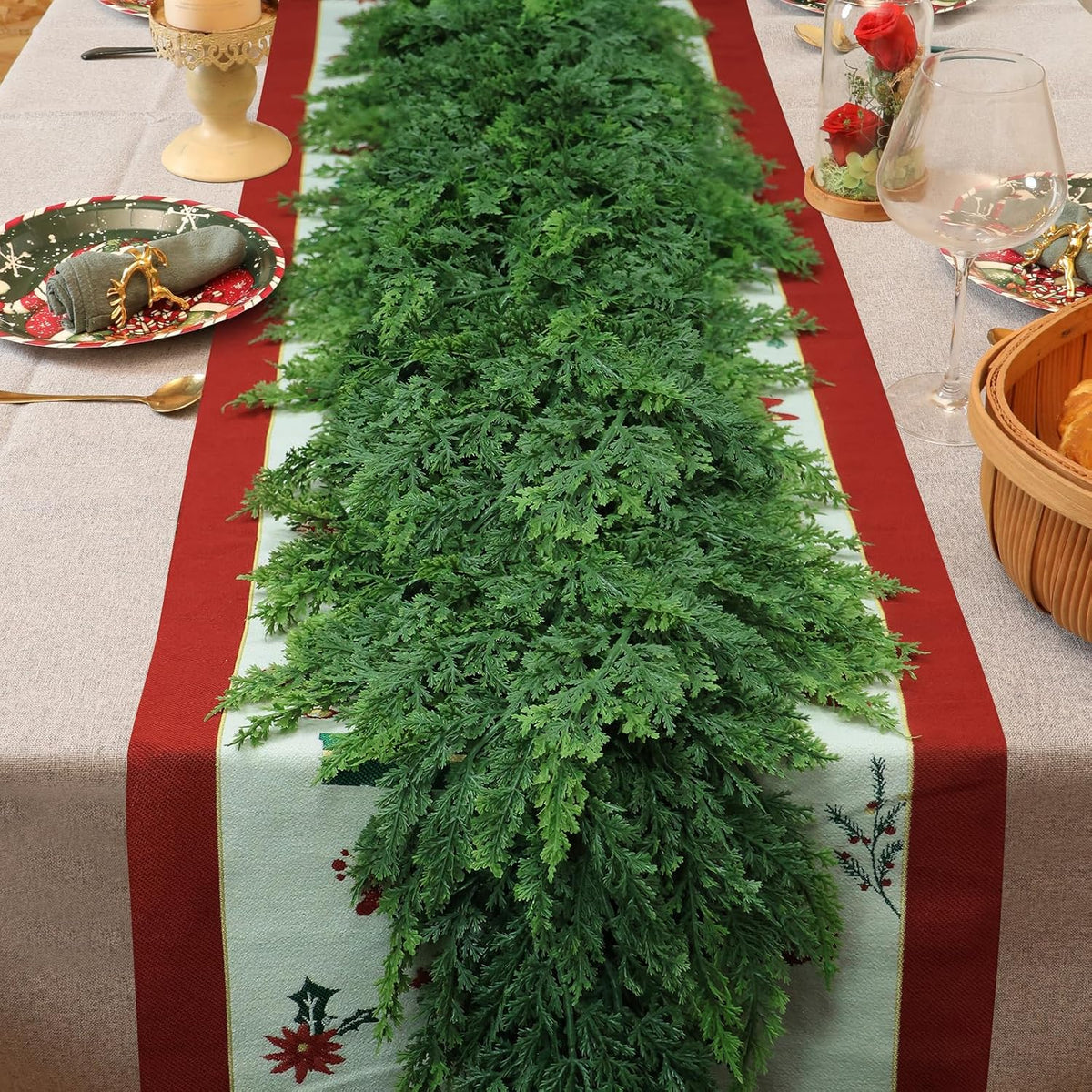 6ft Christmas Cedar Garland with Soft Thickness Pine,Thick and Lush,Artificial Green Faux Cedar Pine Garland for Christmas Winter Home Mantel Fireplace Holiday Party DÃ©cor (6FT)