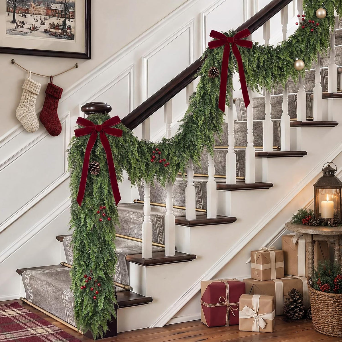 2 Pcs 6 FT Artificial Christmas Cedar Garland for Mantle Home Decoration