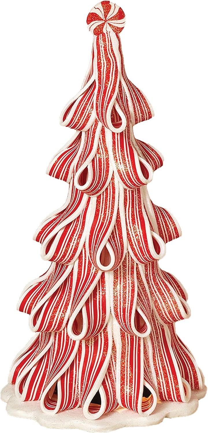 Gerson Peppermint Candy Christmas Trees with Light! (10")