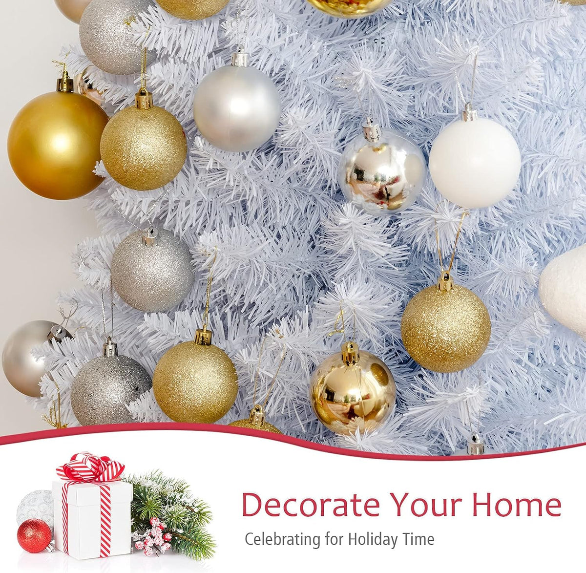5FT White Pencil Christmas Tree, Artificial Christmas Tree w/Premium PVC Needles, Pine Tree w/Solid Metal Stand, Ideal for Home, Office, Shops, Holiday Decoration