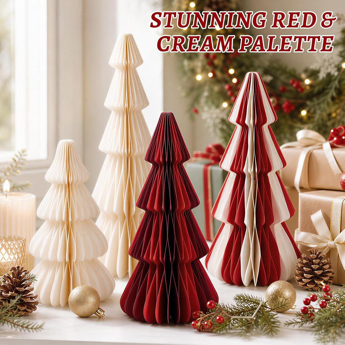 SUNBEAUTY Paper Christmas Trees, Christmas Centerpiece, Honeycomb Trees