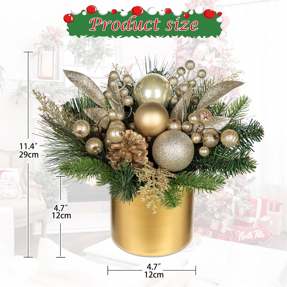 Small Christmas Tree Tabletop 10 Inch Artificial Mini Christmas Tree Decorations with Ball Ornaments Pine Cones Berries Greenery for Home Holiday Party Fireplace Mantel Xmas Decor