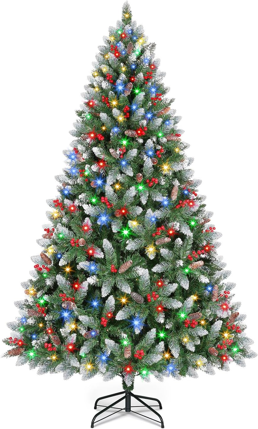 7.5 ft Pre-Lit Snowy Artificial Christmas Tree with Dual Color LEDs