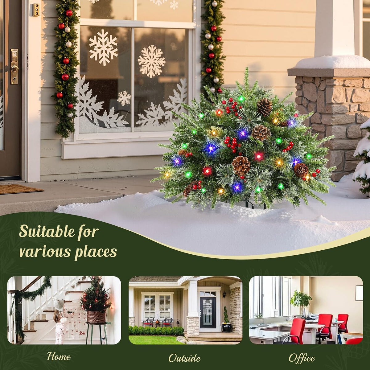 2 Pack Pre-lit Artificial Christmas Urn Filler, 18IN Outdoor Christmas Tree