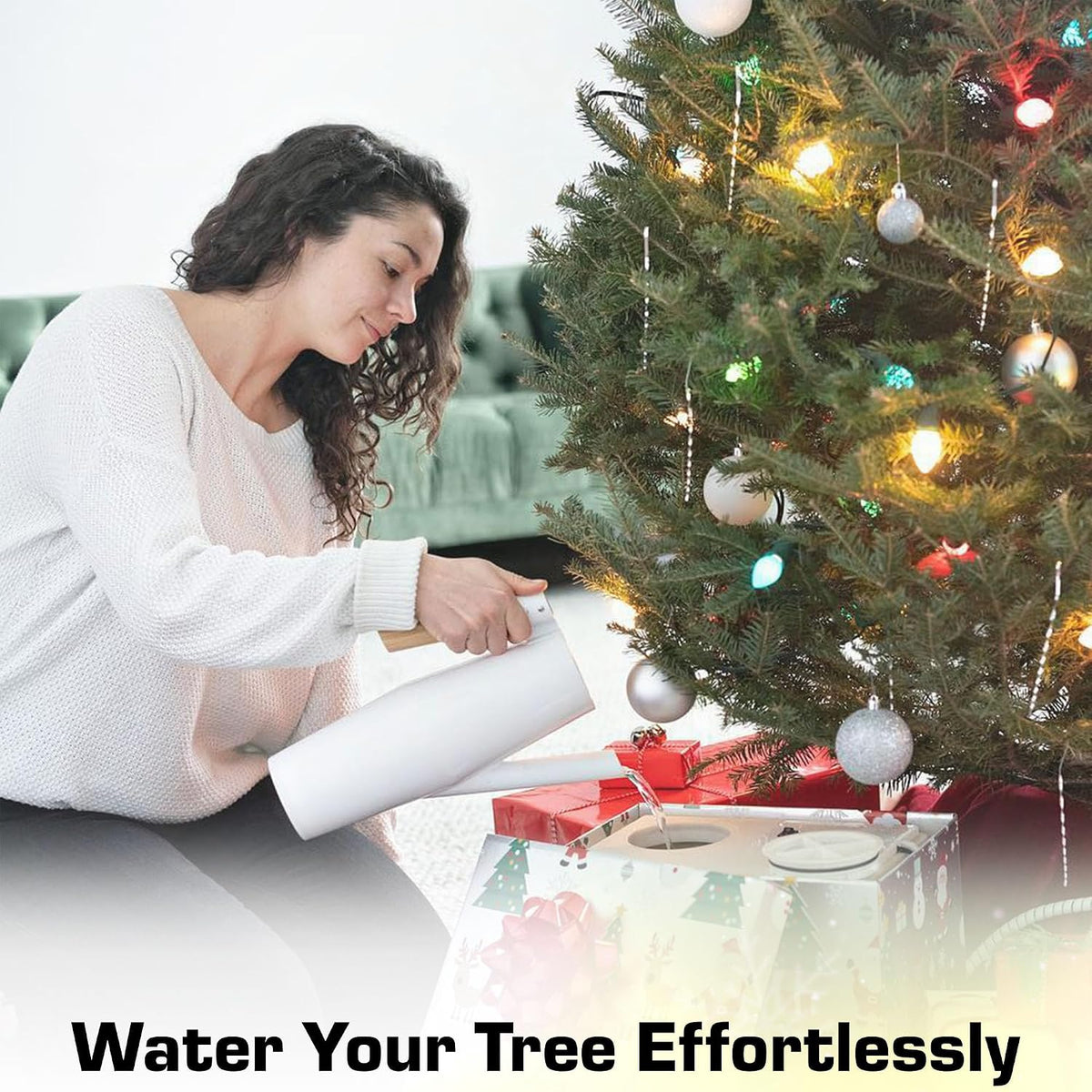 Automatic Christmas Tree Watering System Device, Santaâ€™s Tree Helper Keeps Your Christmas Tree Healthy and Fresh, Refillable 2.5 gallons Capacity Box - Red/Snowflakes