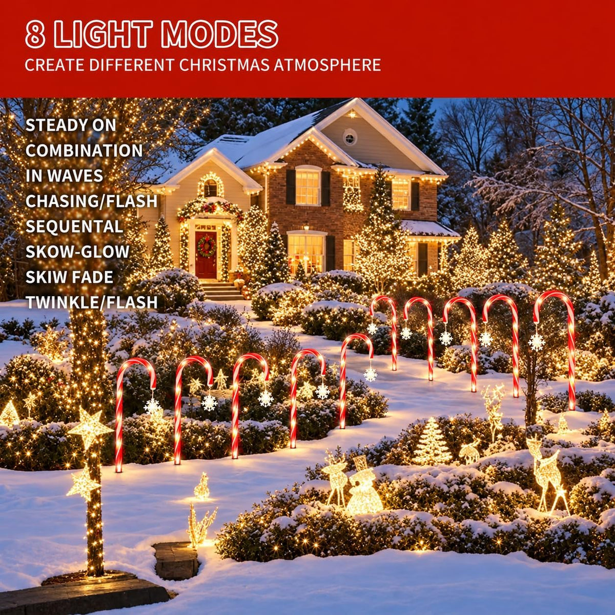 10 Pack Solar Candy Cane Pathway Lights, Warm White Christmas Decor