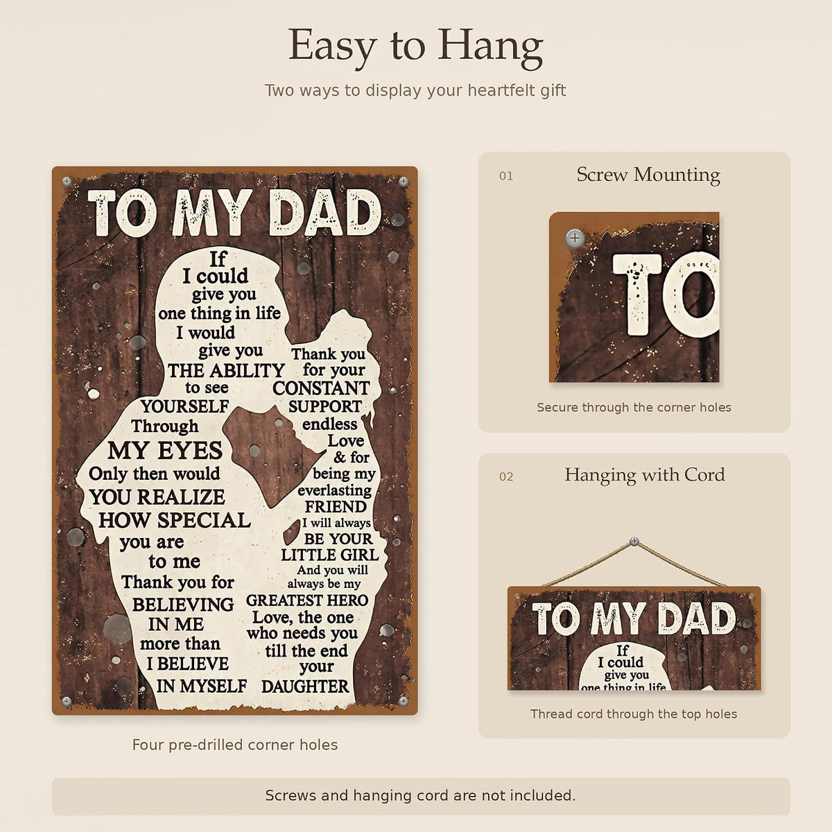 Dad Gifts From Daughter To My Dad Birthday Metal Sign Father Daughter