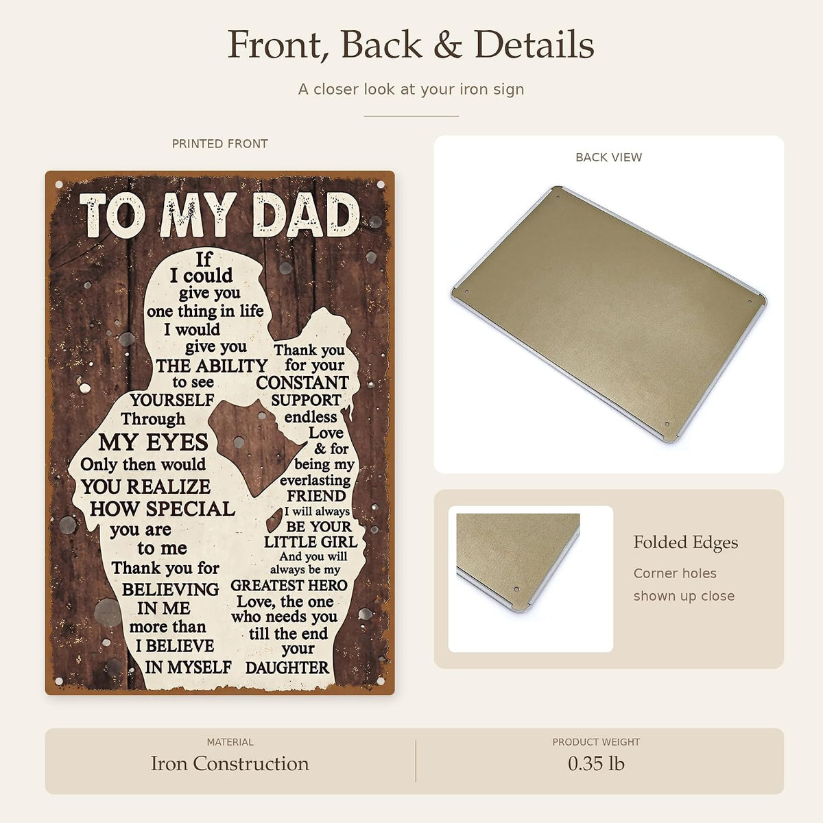 Dad Gifts From Daughter To My Dad Birthday Metal Sign Father Daughter