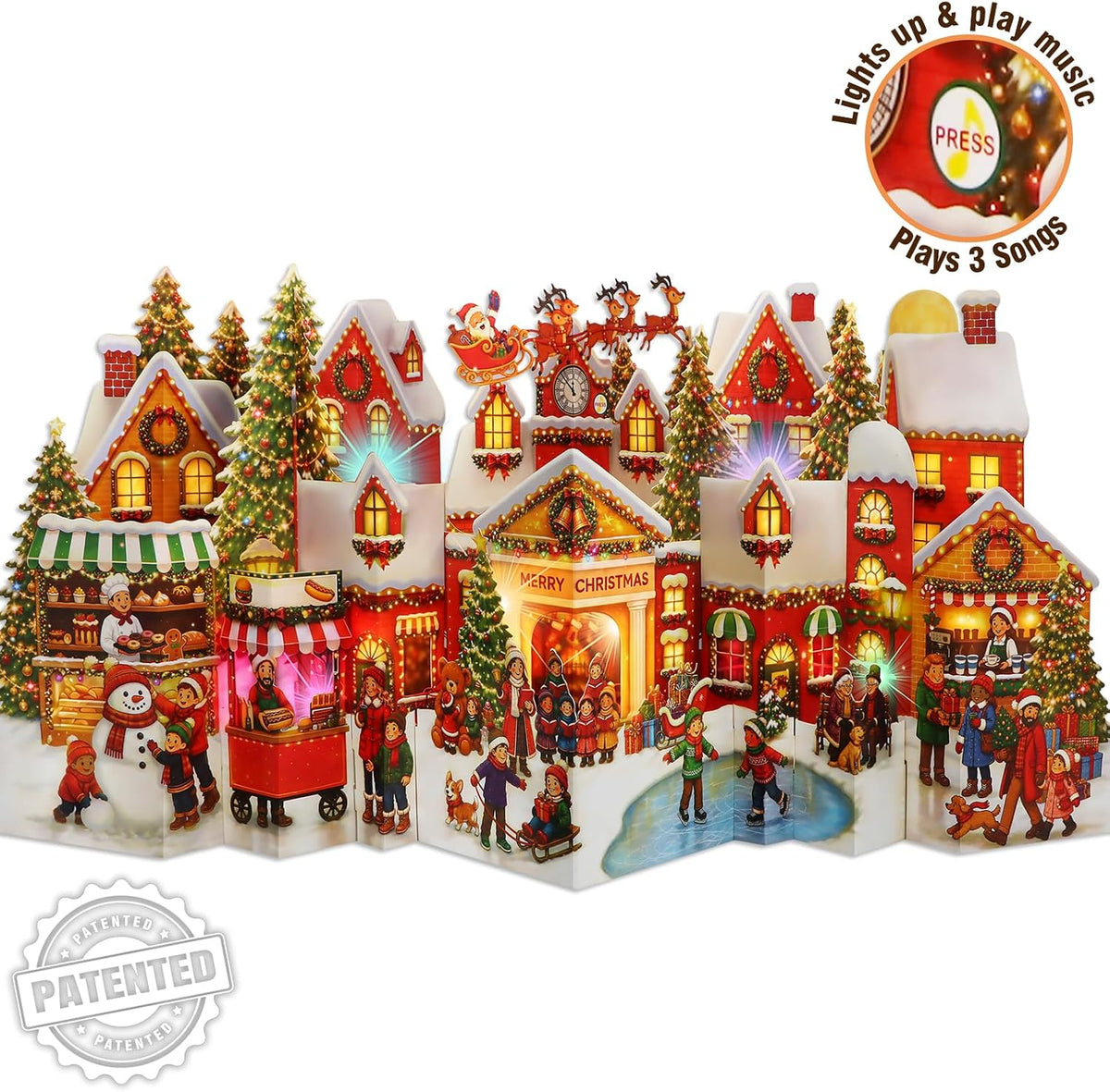 FaCraft Musical Christmas Cards, 3D Pop Up Town for Kids, Plays 3 Songs