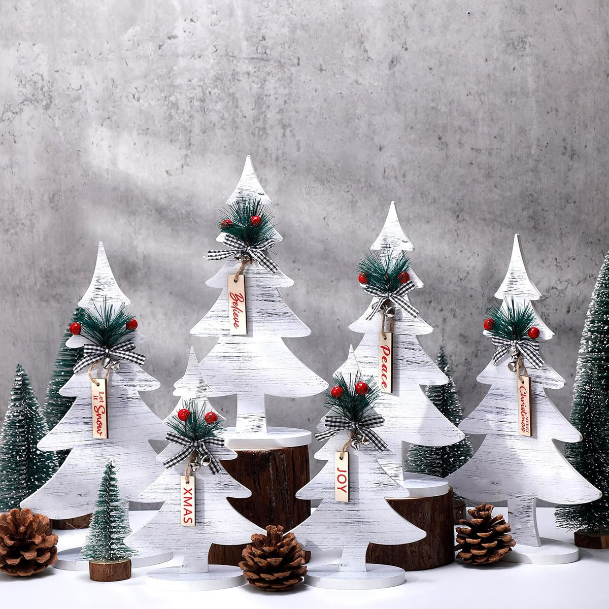 Kigley 6 Pcs Christmas Tree Signs Decoration Farmhouse Wood Christmas Decor