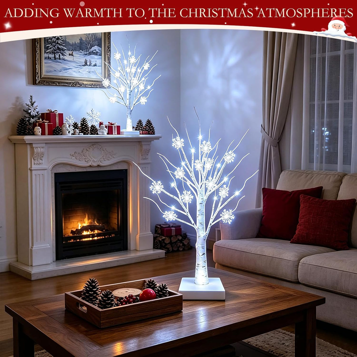 TURNMEON Tabletop Christmas Tree, 2 Pack 18" Lighted Birches Tree