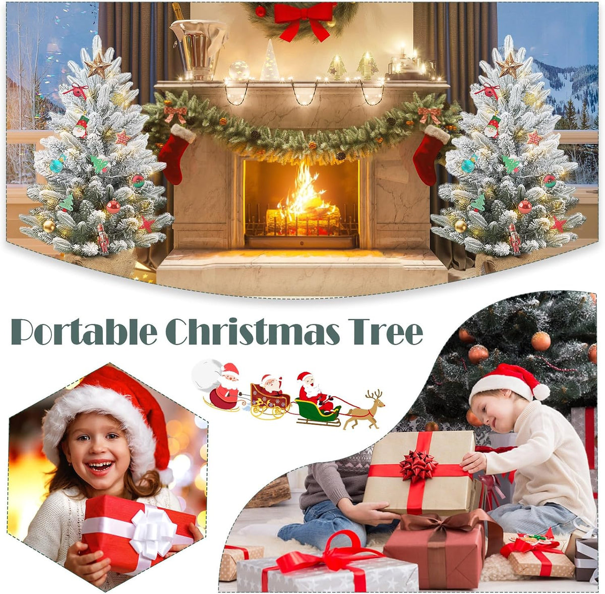 Gfilay 3ft Flocked Prelit Christmas Tree with 60 LED Lights and 8 Modes