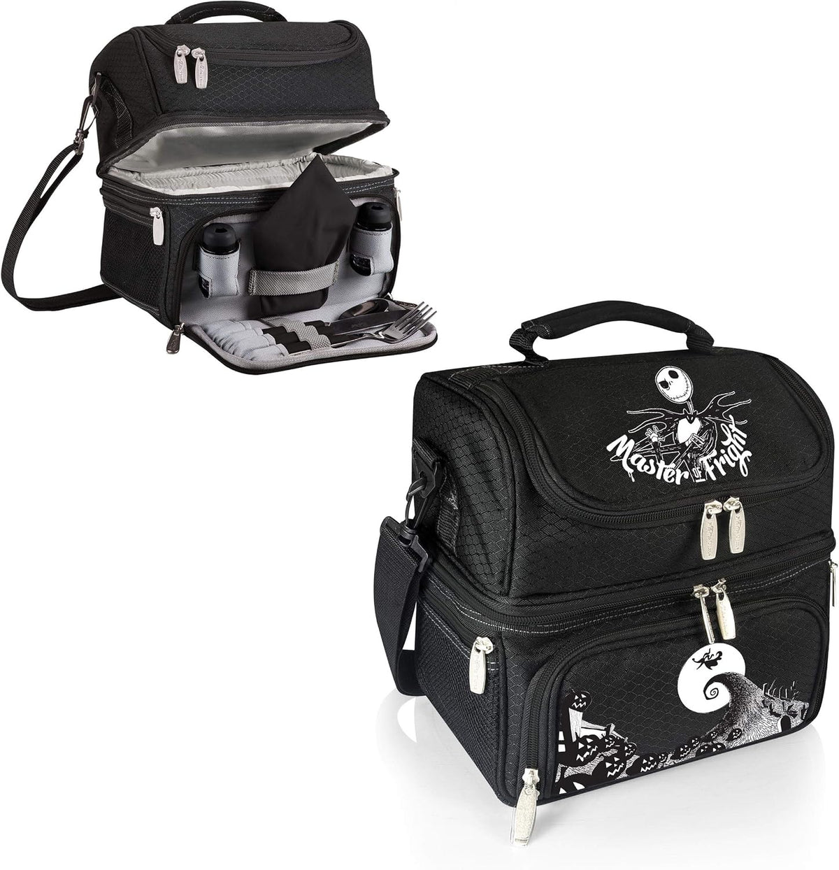 PICNIC TIME Disney Jack Skellington Pranzo Insulated Lunch Box, Nightmare Before Christmas Cooler Lunch Bag with Utensil Set, Soft Sided Lunchbox, (Black)