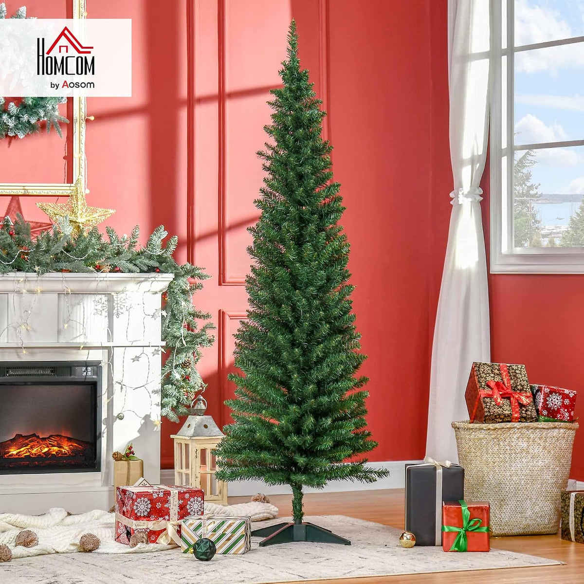 HOMCOM 6' Artificial Pencil Christmas Tree 390 Realistic Branch Tips Green