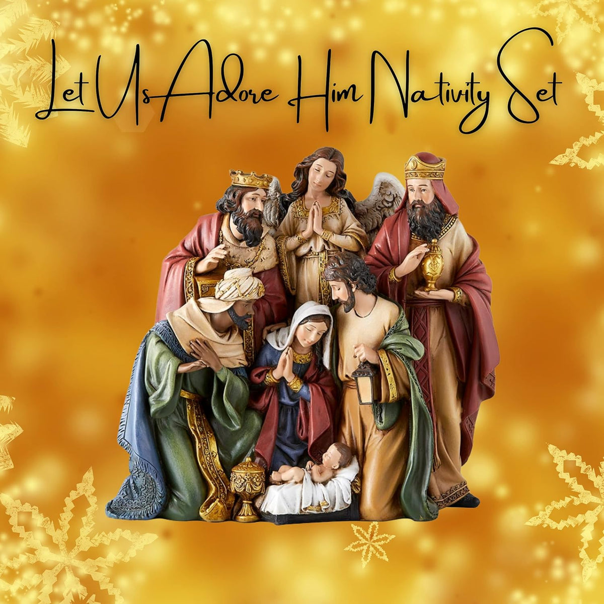 Christmas Nativity Sets Indoor Home Decor Figurine, Hand Sculpted Manger Scene Religious Christmas Table Top Decorations for Holidays, 8.75 Inches