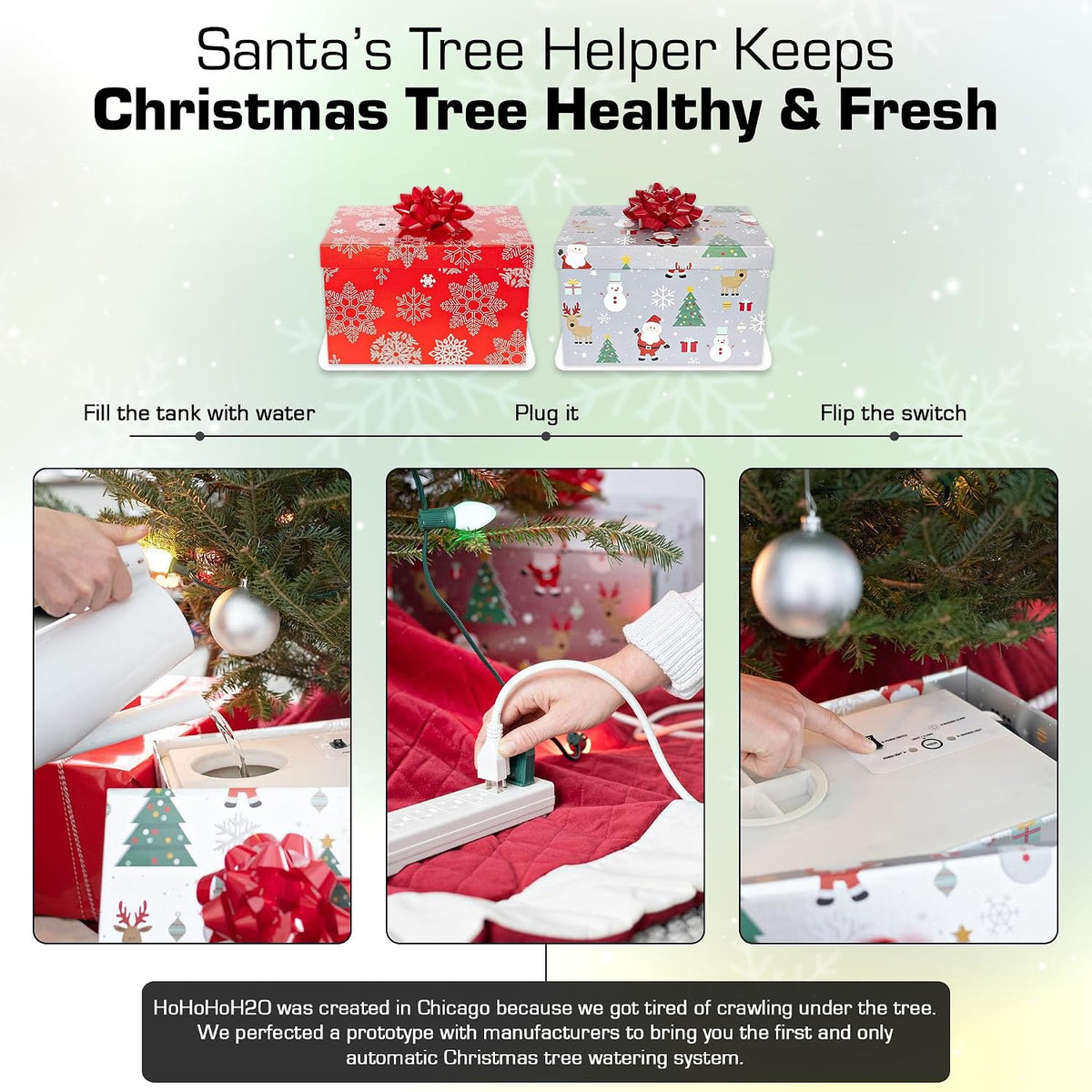 Automatic Christmas Tree Watering System Device, Santaâ€™s Tree Helper Keeps Your Christmas Tree Healthy and Fresh, Refillable 2.5 gallons Capacity Box - Red/Snowflakes