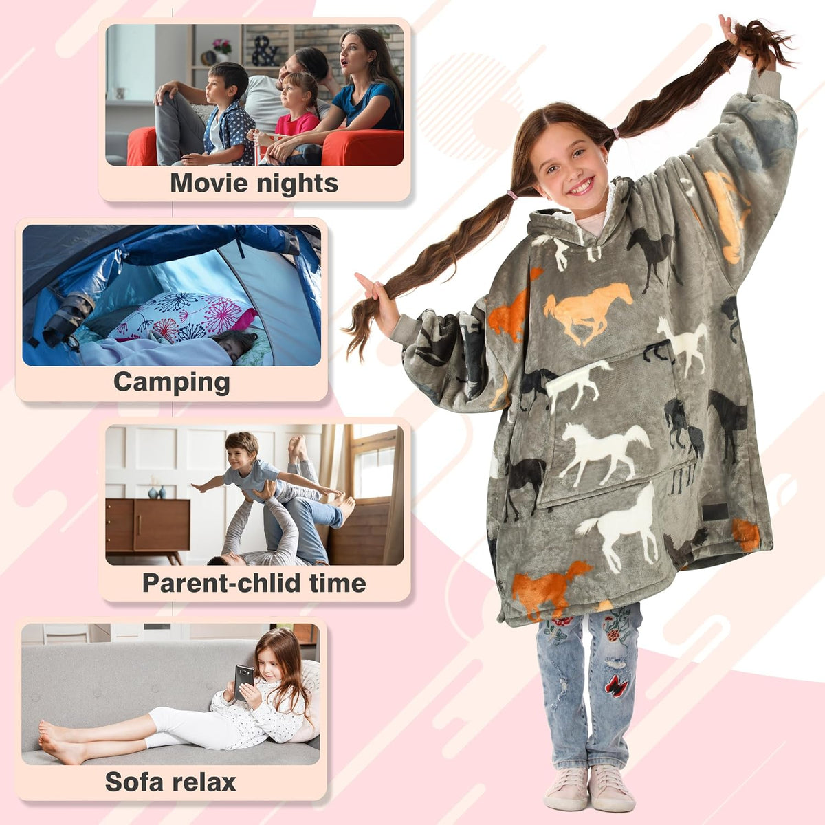 Catalonia Oversized Sherpa Hoodie Blanket Wearable Sweatshirt for Kids