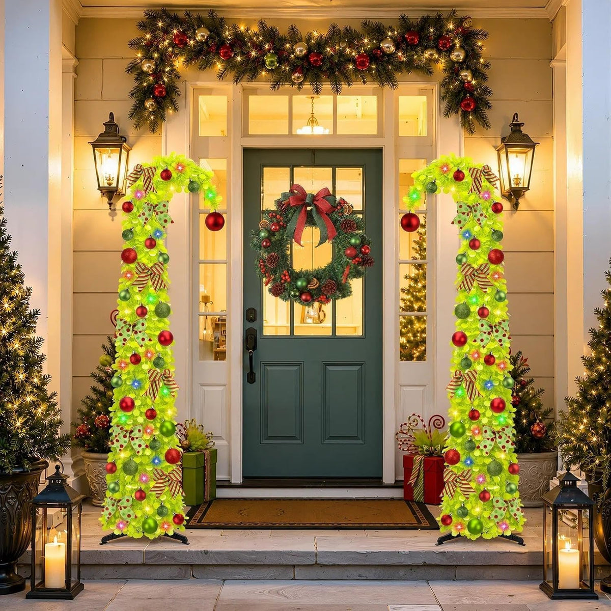 N&T NIETING 6Ft Whimsical Pop Up Christmas Tree with Lights & Hanging Ornaments, Collapsible Bendable Tinsel Tree for Apartment Porch Office Indoor Home Party Holiday Decor