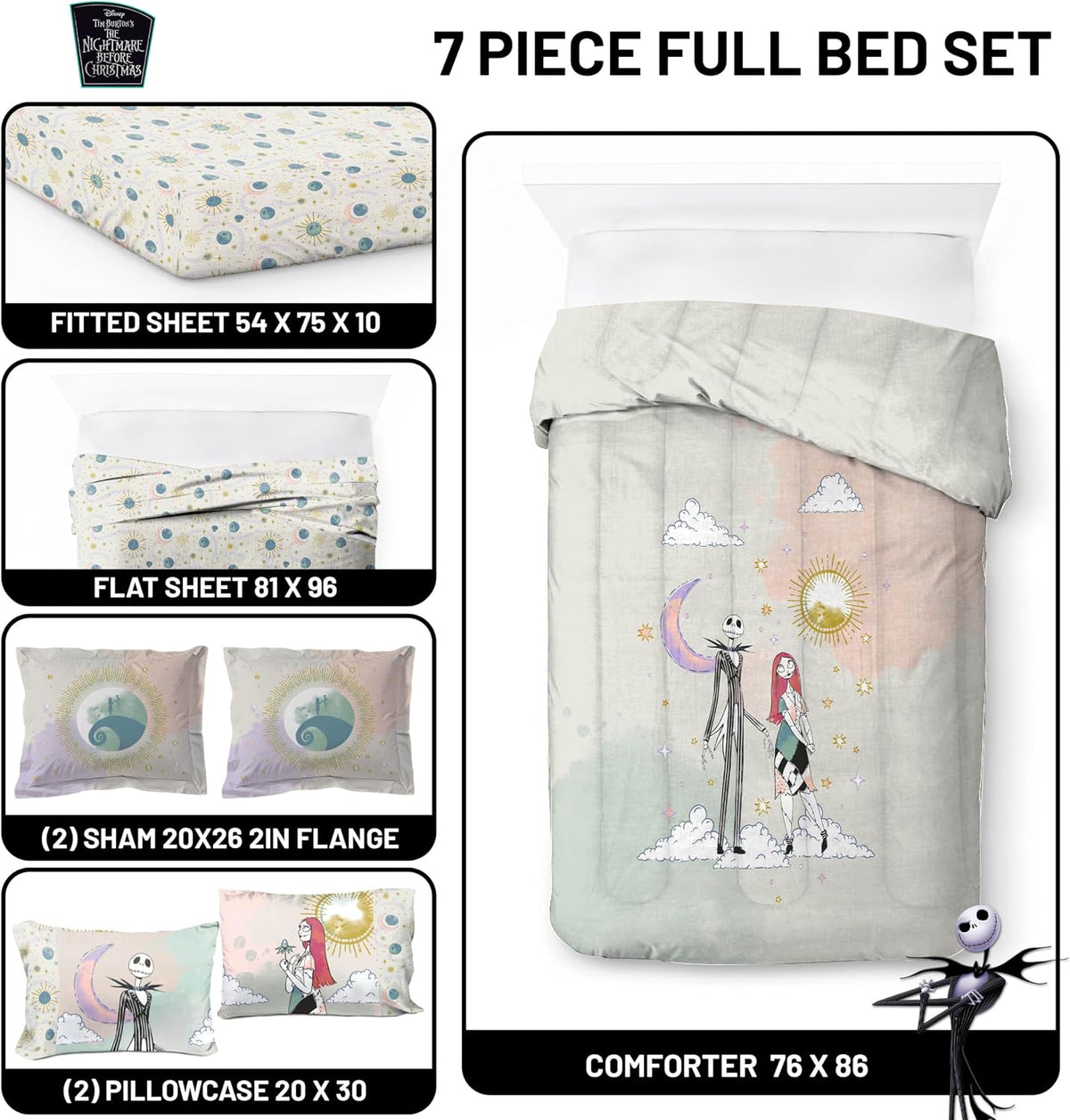 Disney Nightmare Before Christmas Full Comforter Set 7 Piece, Multi