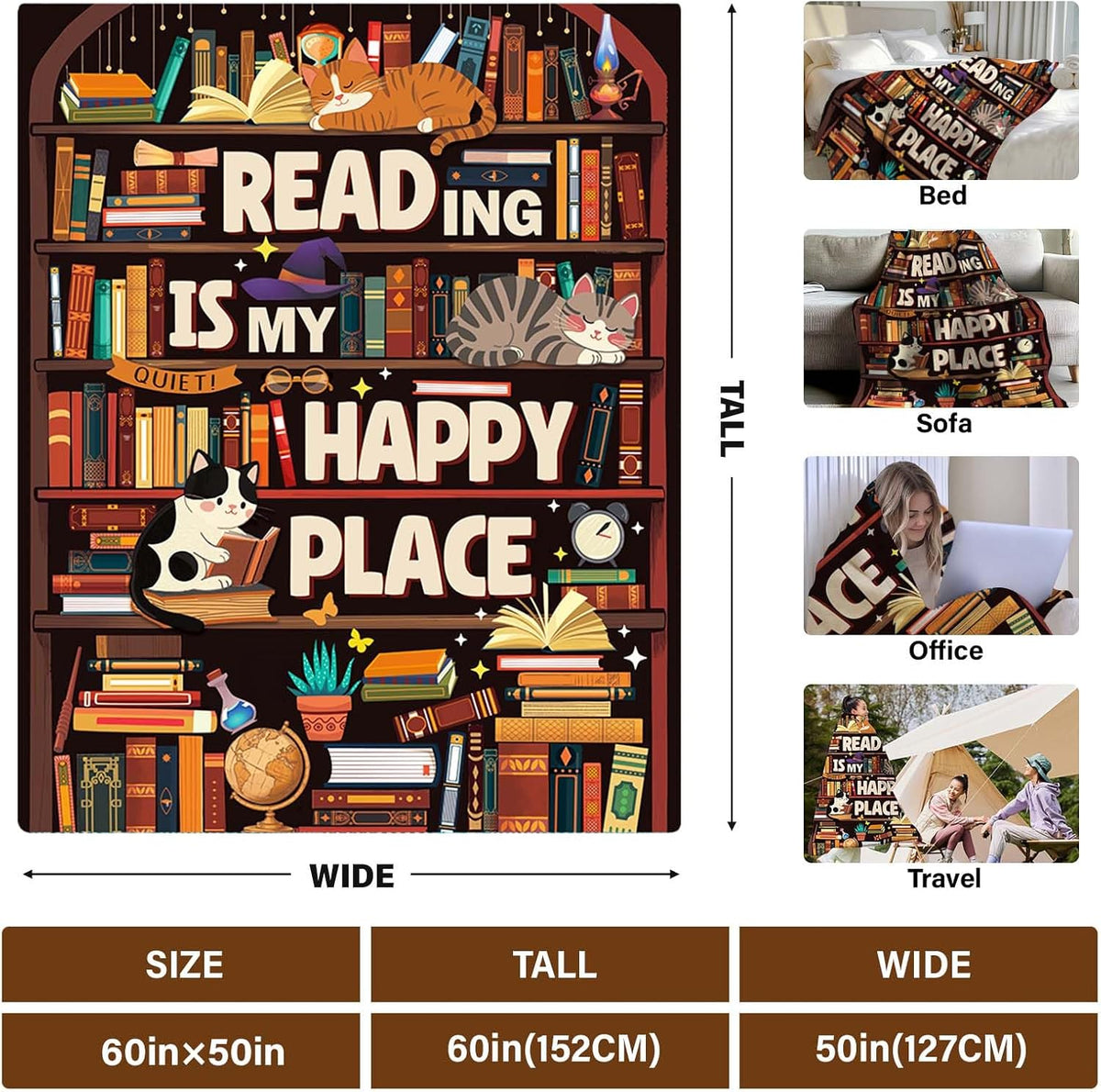 Book Lovers Gifts for Women, Librarian Gifts for Reader, Bookshelf Blanket Gifts for Reading Lover Bookish Reader, Gift on Christmas Birthday Graduation, Reading Blanket, 50"X60"