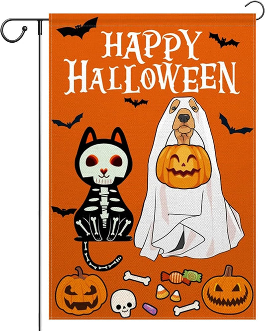 12×18 in Double-Sided Ghost Dog Halloween Garden Flag Burlap Spooky Welcome Décor | USA Decoration®