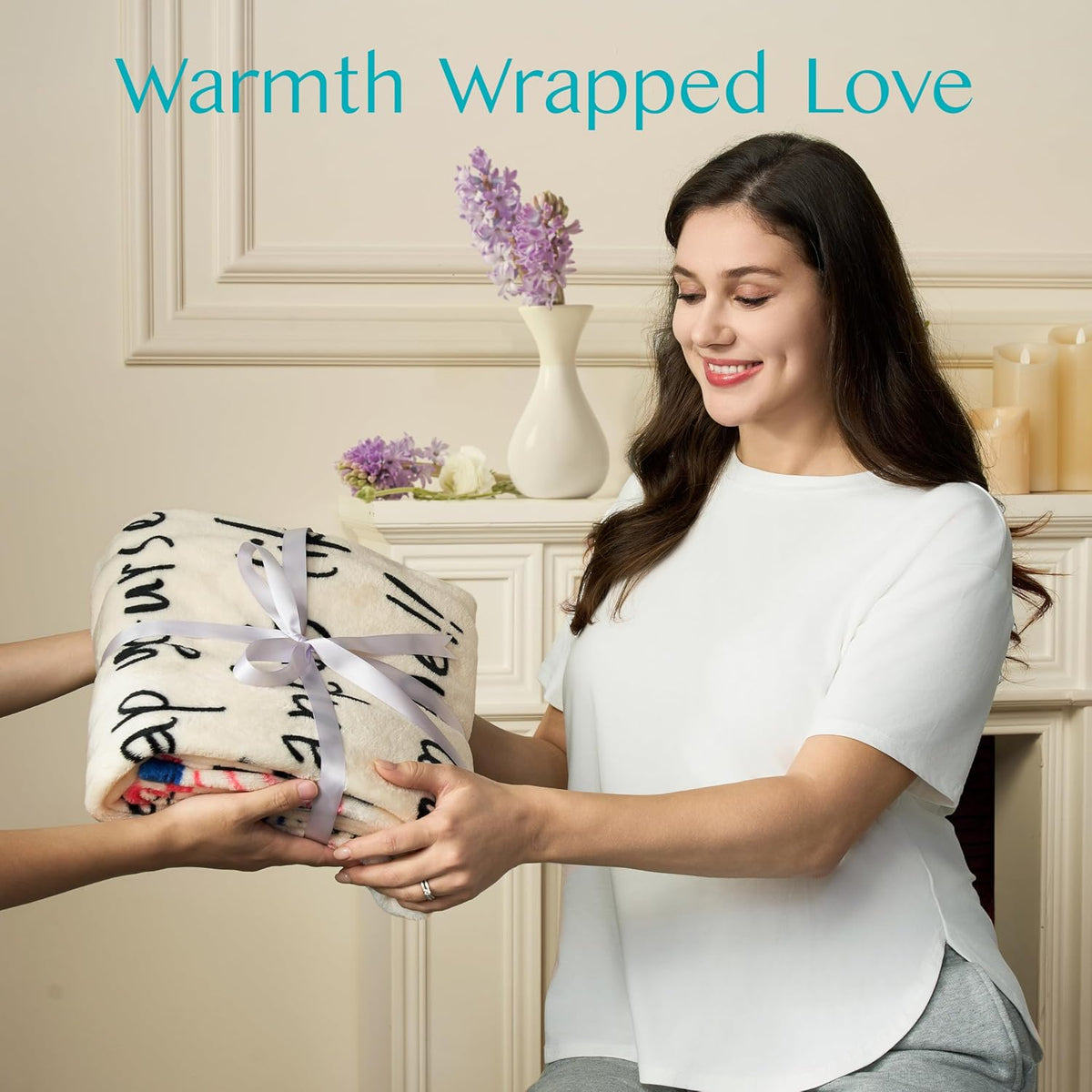 Joiedomi Gifts for Mom Blanket Birthday Gift from Daughter Son Soft Flannel Throw Blanket Presents for Mother's Day Valentines Day Christmas 50" x 60" Ivory White