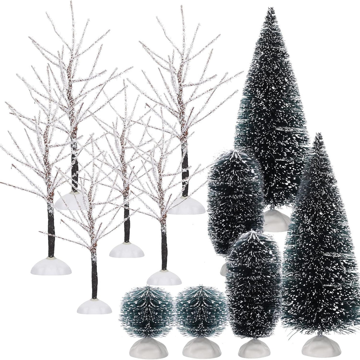Sumind 12 Pcs Christmas Village Trees Bottle Brush Snow Tree, Simple Style