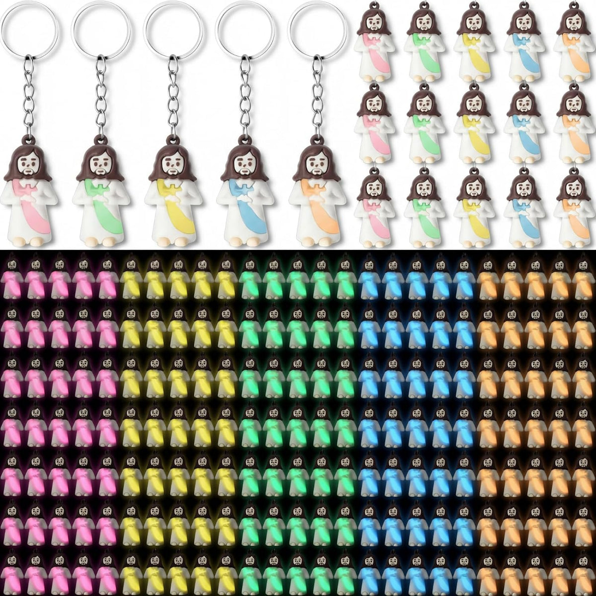 CroBlissful 200 Pcs Glow in The Dark Jesus Keychain Christmas Favor, Pray